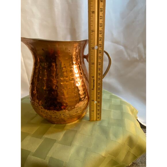 Hammered Copper Shiny Pitcher Vase BrassHandle Decorative Only. 6 inch tall VGUC - Picture 14 of 15